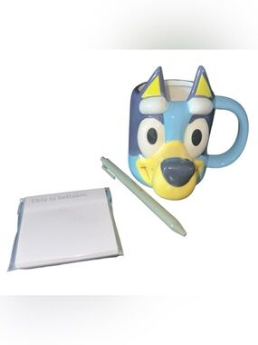 3 pc set!!! Cute Bluey Dad (Bandit) 15oz mug, notepad & funny pen